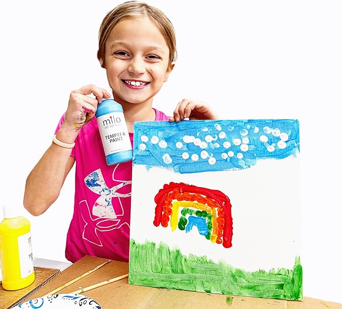 milo Washable Paint | 12 Colors 8 oz Bottles | Made in the USA | Safe and Non-Toxic Tempera Paint for Arts & Crafts, Poster, Window, Classroom, School