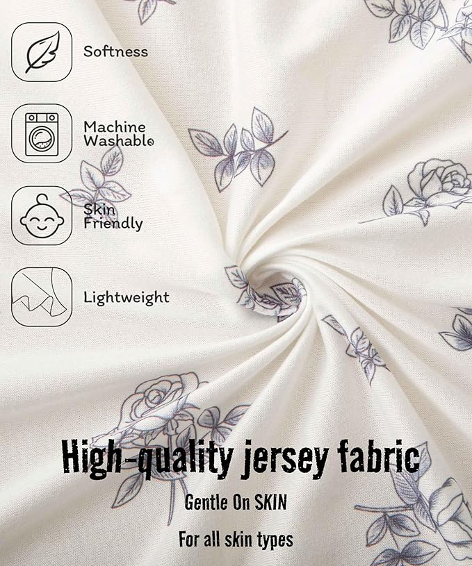 SDY Jersey Crib Sheets for Baby Boys and Girls,52”x28”x8, 2 Pack,Neutral Flower Standard Oval/Retangle Fitted Crib Sheets for Toddler,Super Soft Breathable