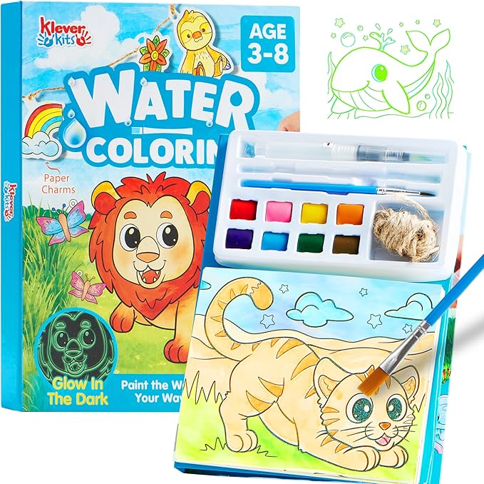 Klever Kits Paint with Water Coloring Books, Arts and Crafts for Kids Ages 3-8, Mess Free Painting for Toddlers Glow in the Dark, Travel Drawing Toys Gifts for Girls Boys - Ocean Farm Forest by JOVA