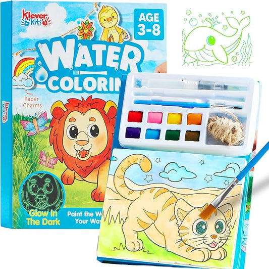 Klever Kits Paint with Water Coloring Books, Arts and Crafts for Kids Ages 3-8, Mess Free Painting for Toddlers Glow in the Dark, Travel Drawing Toys Gifts for Girls Boys - Ocean Farm Forest by JOVA