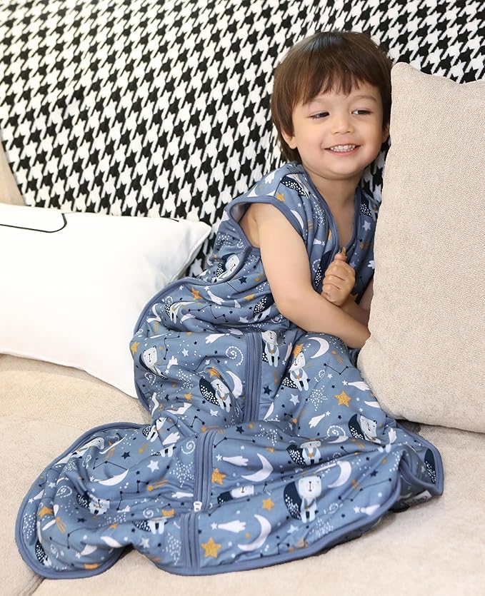 Baby Sleep Sack 12-24 Months Wearable Blanket for Babies 100% Organic Cotton 2-Way Zipper YKK 0.5 TOG Toddler Sleeping Sacks Muslin 1-2 T Blue Bears