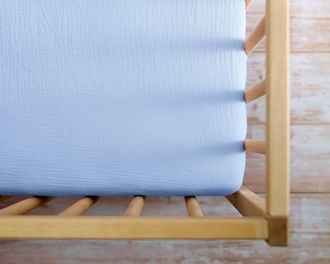 Meracorallo Muslin Crib Sheet, 100% Cotton Fitted Crib Sheet 28x52 Soft and Breathable Baby Boys Girls Cover for Standard Crib and Toddler Mattresses, Sky Blue
