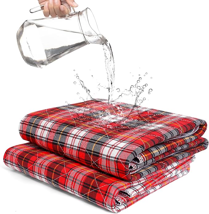 Bed Pads Washable Waterproof, Incontinence Bed Pads for Women and Men, Reusable Mattress Protector Underpads, Non-Slip, 36" x 34", Red Plaid, 2 Pack