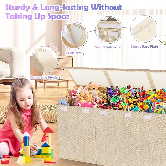 Mabahoo Extra Large Toy Box, Collapsible Sturdy Kids Toy Chest for Boys, Girls, 40"x14"x16" Storage Organizer Toddler Storage Bins with Lids, Toybox Basket for Living Room, Bedroom, Nursery, Beige