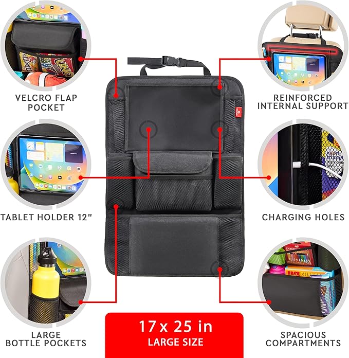 Helteko Car Seat Organizer, Ultra Version Kids Backseat Car Organizers and Storage, Waterproof Back Seat Protector Kick Mats with Tablet Holder 12" Car Accessories Interior, Gray, 2 Pack