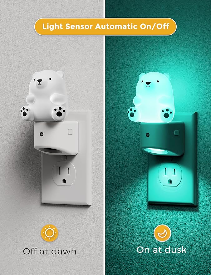 L LOHAS LED Night Light for Kids, 3D Bear Night Light Plug in, Dusk to Dawn Nursery Night Lights, RGB+Soft White 3000K, 3 Lighting Modes, Room Decor, Children