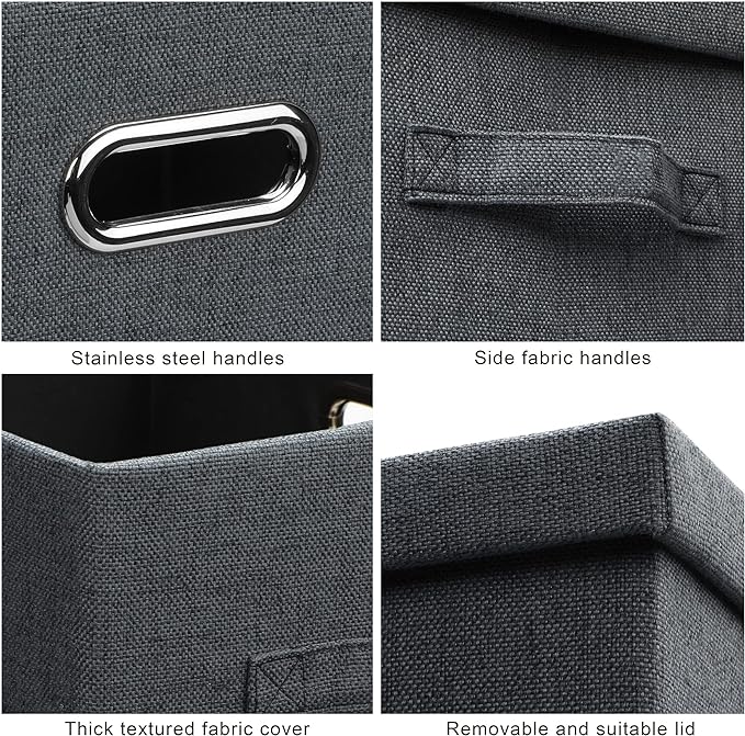 Graciadeco Large 17" 36 Quart Collapsible Stackable Storage Bins with Lids, 3 Packs Dark Gray Foldable Fabric Closet Storage Boxes with Lids, Heavy-duty Linen Cube Baskets(17x12x11)