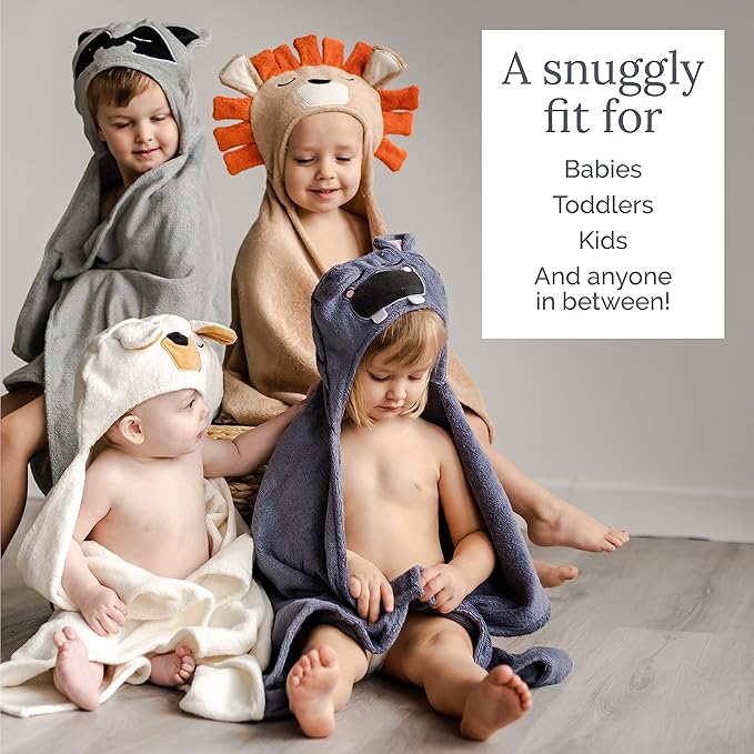 Natemia Premium Ultra Soft Hooded Baby Towel - Grey Raccoon Animal Design - Newborn to Toddler - Made in Turkey