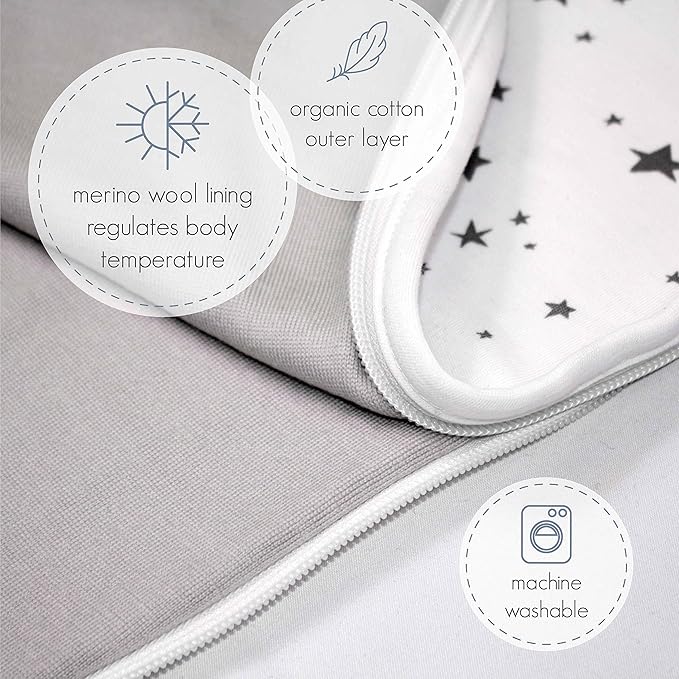 Woolino Merino Wool & Organic Cotton Baby Sleep Sack 2-24 Months – Ultimate 4-Season Baby Sleeping Bag, Universal Size Wearable Blanket, 2-Way Zipper & Adjustable Fit, Year-Round Use – Puppy