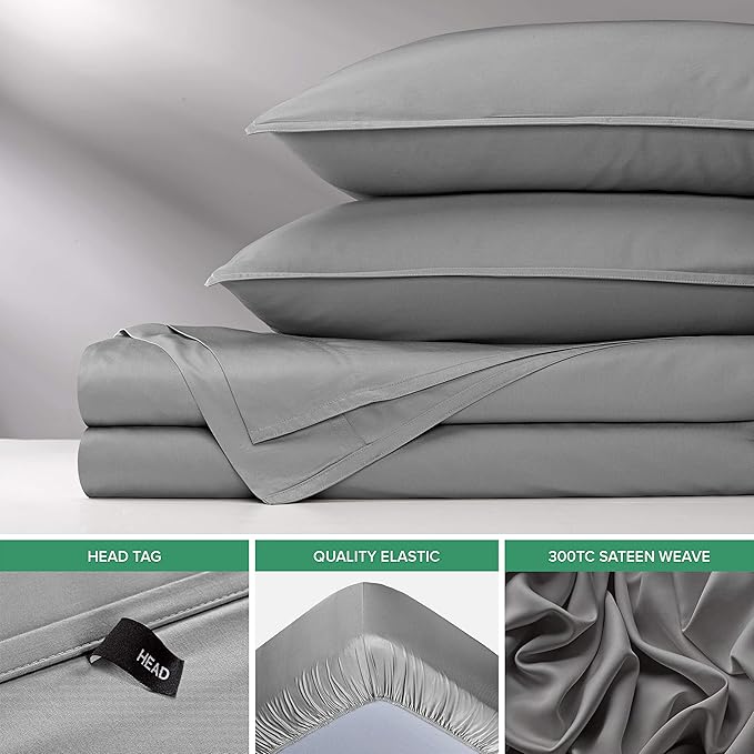 Pure Bamboo Full Sheets, Genuine 100% Organic Viscose Derived from Bamboo Bed Sheet Set, Luxuriously Soft & Cooling, Double Stitching, 2 Year Quality Promise (Full, Stone Grey)