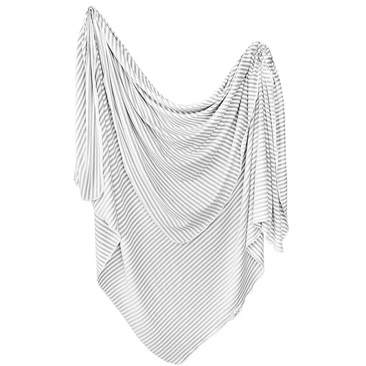 Copper Pearl Large Premium Knit Baby Swaddle Receiving Blanket Grey and White Everest