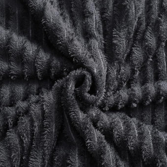 NTBAY Plush Flannel Baby Blanket, Soft and Warm Toddler Blanket with Striped Texture for Stroller, Crib, Travel, 30x40 Inches, Black