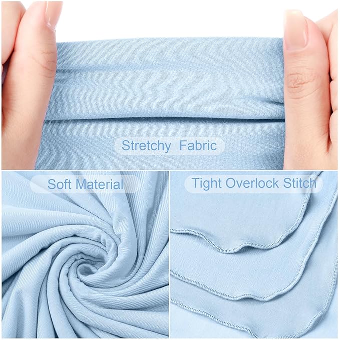 JaGely 2 Pack Baby Newborn Swaddle Blanket and Hat Set 47" x 47" Large Stretchy Receiving Blankets Set for Newborn Baby(Light Gray, Light Blue)