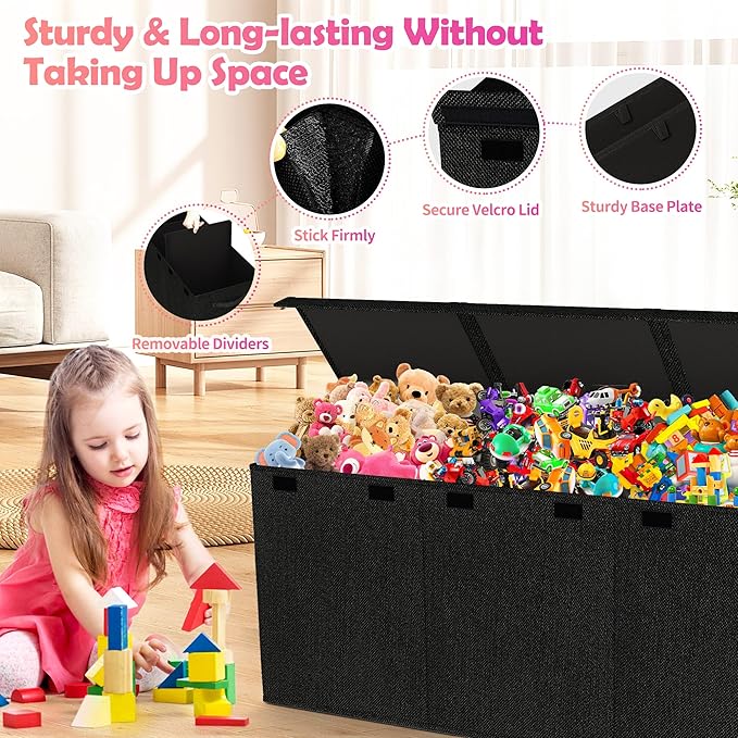 Mabahoo Extra Large Toy Box, Collapsible Sturdy Kids Toy Chest for Boys, Girls, 40"x14"x16" Storage Organizer Toddler Storage Bins with Lids, Toybox Basket for Living Room, Bedroom, Nursery, Black