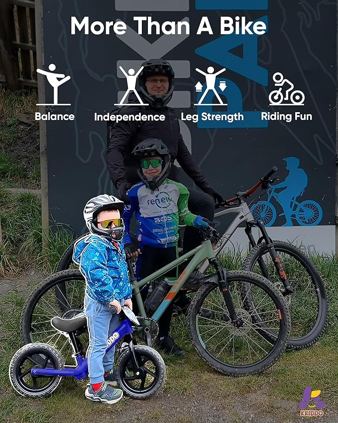 KRIDDO Toddler Balance Bike 2 Year Old, Age 18 Months to 5 Years Old, 12 Inch Push Bicycle with Customize Plate (3 Sets of Stickers Included), Steady Balancing, Gift Bike for 2-3 Boys Girls, Blue