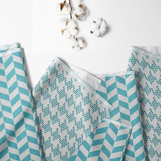 Bacati - Houndstooth/Herringbone 100% Cotton Muslin 4 Piece Neutral Toddler Bedding Set for US Standard Crib/Toddler Beds (Aqua)