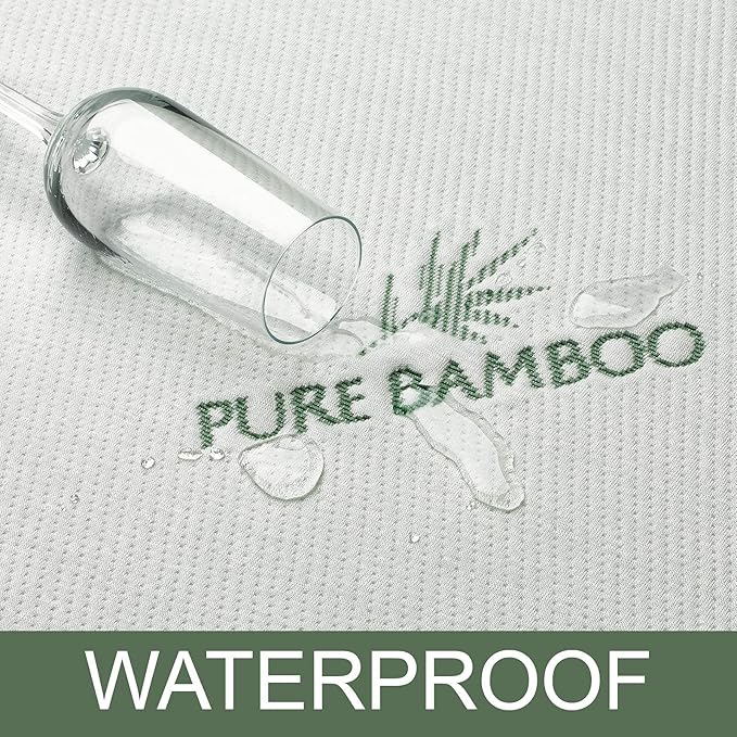King Mattress Protector by PURE BAMBOO, Waterproof - Viscose Derived from Bamboo, Breathable, Noiseless Mattress Cover Protects Against Moisture, Spills, Stains (King)