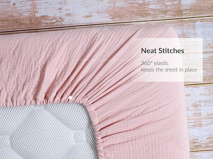 Meracorallo Muslin Crib Sheet, 100% Cotton Fitted Crib Sheet 28x52 Soft and Breathable Baby Boys Girls Cover for Standard Crib and Toddler Mattresses, Pink