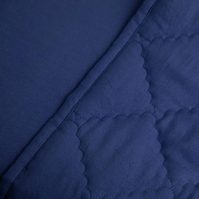 FLXXIE 4 Pieces Toddler Bedding Set, Soft and Breathable Microfiber Crib Sheet Set, Includes Quilted Comforter, Flat Top Sheet, Fitted Sheet, Envelope Pillow Case for Boys and Girls, Navy Blue