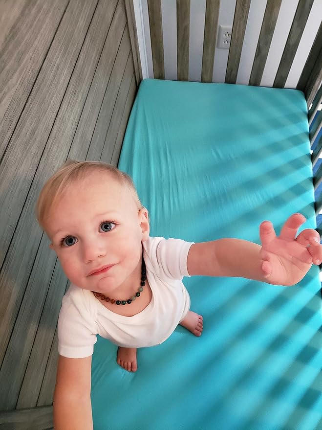 SheetWorld Baby Fitted Bassinet Sheet 15 x 33 inches, 100% Cotton Jersey Hypoallergenic Sheet, Unisex Boy Girl, Solid Aqua, Made in USA