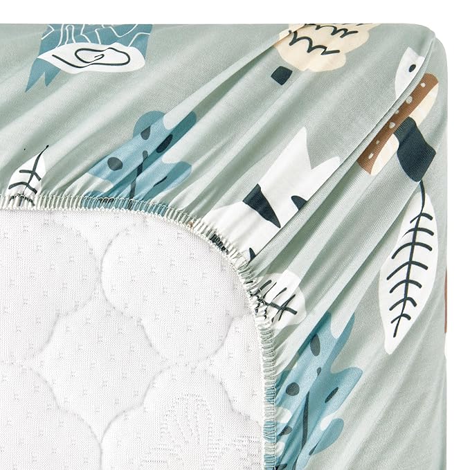TILLYOU Baby Bassinet Sheets for Girls Boys, Fit for Hourglass Oval Rectangle Bassinet Mattress Sheets, 33”X16”, 2 Pack Jungle Walk and White Stripes