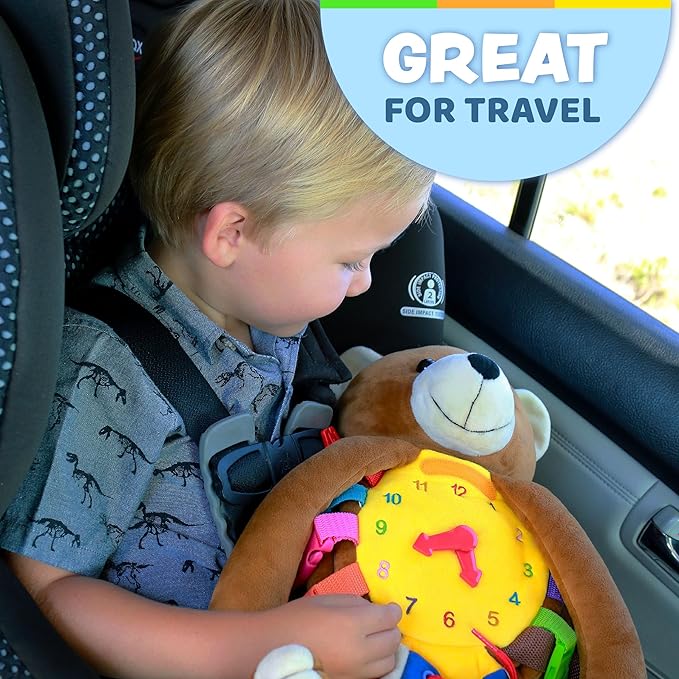 Buckle Toys Bear Backpack - Toddler Backpack & Stuffed Animal Learning Activity – Develops Fine Motor & Basic Life Skills – Soft Plush Kids Travel Toy - Billy Bear