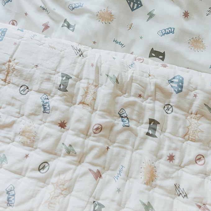MakeMake Organics Organic Twin Comforter GOTS Certified Organic Kids Blanket Cotton Infill Tufted - Reversible Ultra Soft Breathable Boys Girls Superheros (68"x88", Mighty Heros)