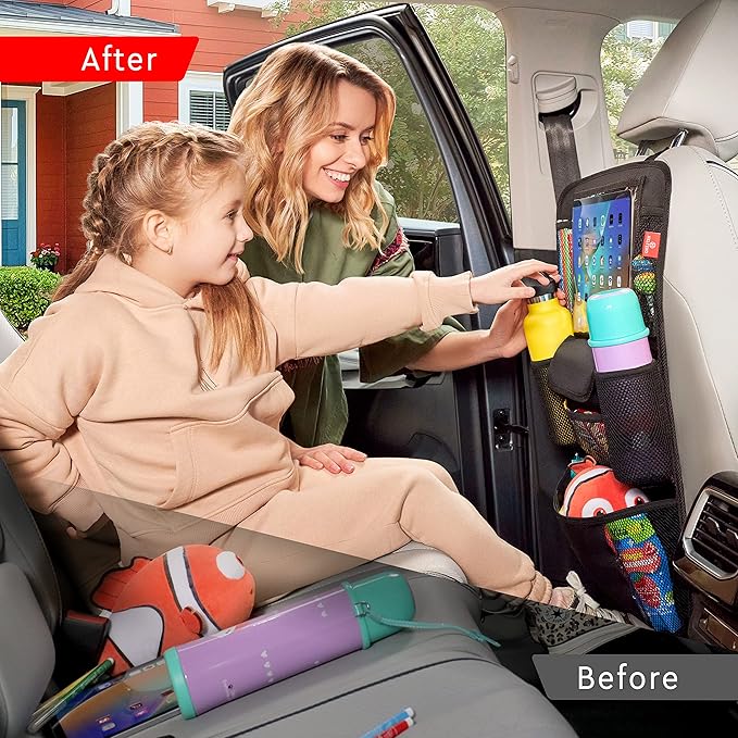 Helteko Car Seat Organizer, Ultra Version Kids Backseat Car Organizers and Storage, Waterproof Back Seat Protector Kick Mats with Tablet Holder 12 in, Car Accessories Interior and Travel Essentials.