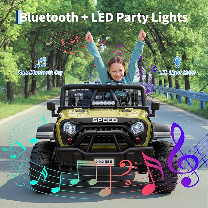 24V 2-Seater Kids Electric Truck with Parent Remote Control, 100Min Ride-on Car, 4WD Dual Motor, 2 Speeds, Spring Shock Absorber, LED Headlights, Siblings Gift Kids Electric Vehicle, Green