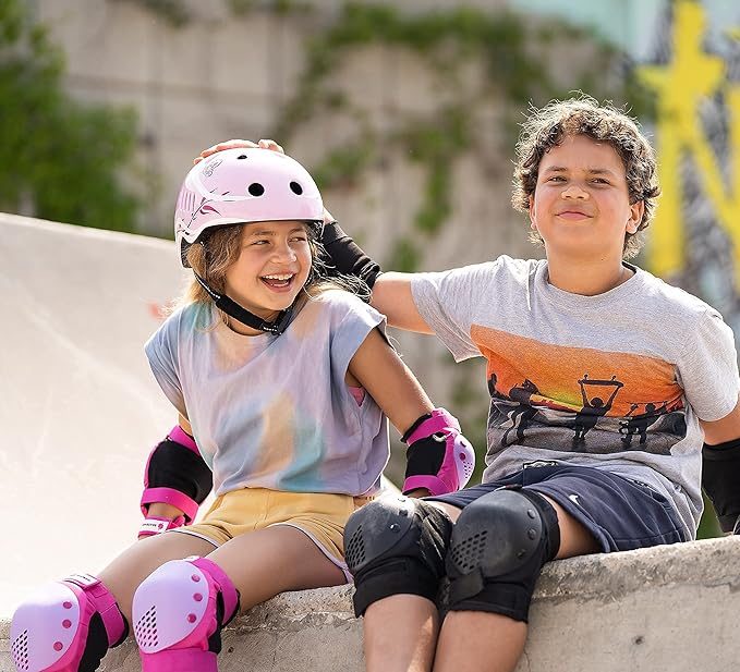 SKATEWIZ Skateboard Pads Protective Gear Set for Kids and Adults - Smash - Roller Skate Pads [6pc] with Wrist Guards - Skating Protective Gear - Roller Derby