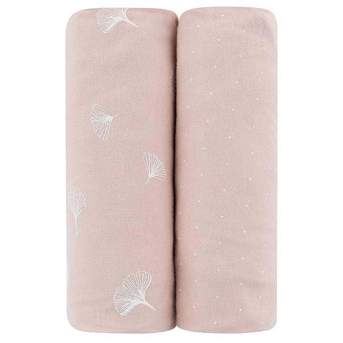 Ely’s & Co. Changing Pad Cover, Diaper Changing Table Sheets, 2 Pack, Cradle Sheet Set for Baby Girls, 100% Jersey Knit Cotton, Pink Gingko Collection, 32”x16”x5”
