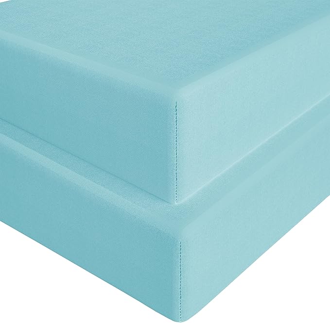 FLXXIE 2 Pack Microfiber Fitted Crib Sheets, Super Soft and Cozy Toddler Fitted Sheets for Standard Crib and Toddler Mattresses, 28x52, Aqua