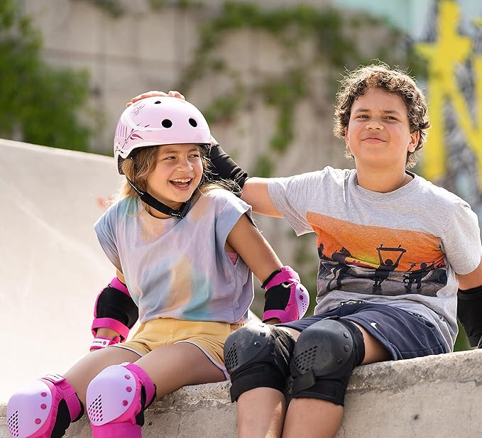SKATEWIZ Skateboard Pads Protective Gear Set for Kids and Adults - Smash - Roller Skate Pads [6pc] with Wrist Guards - Skating Protective Gear - Roller Derby