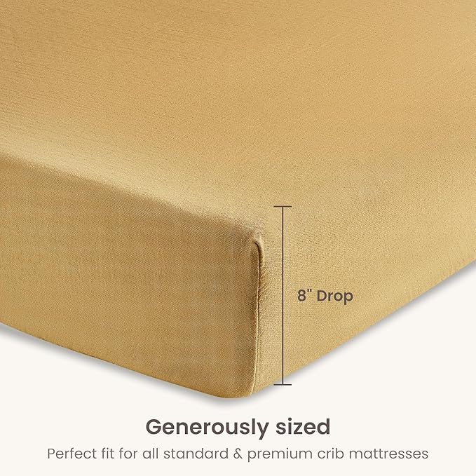 Bioweaves Organic Cotton Muslin Crib Sheet, GOTS Certified Fitted Crib Mattress Sheet, Extra Soft & Breathable for Toddler, Baby Boys & Girls, 52" x 28”, 8 Inch Pocket, Honey Glow