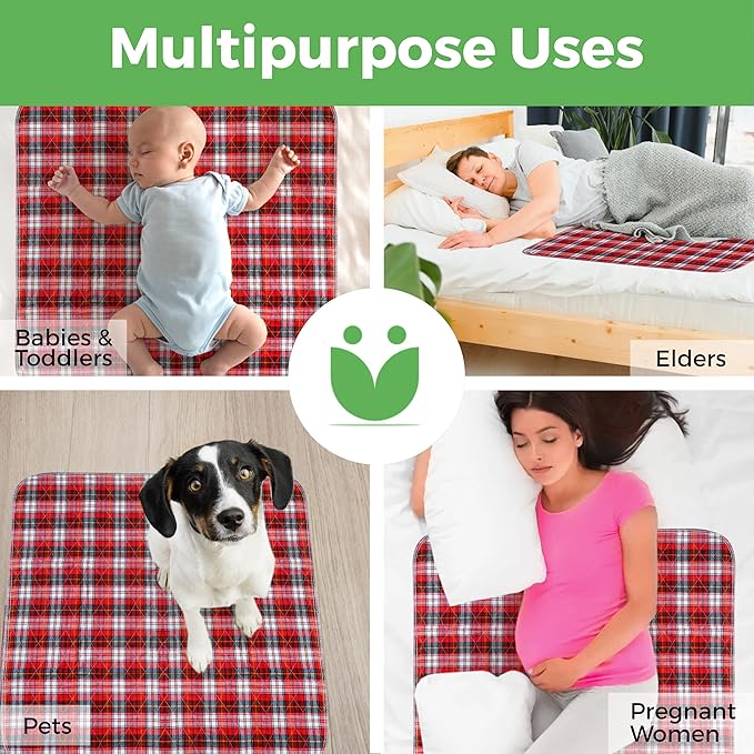 Bed Pads Washable Waterproof, Incontinence Bed Pads for Women and Men, Reusable Mattress Protector Underpads, Non-Slip, 36" x 34", Red Plaid, 2 Pack