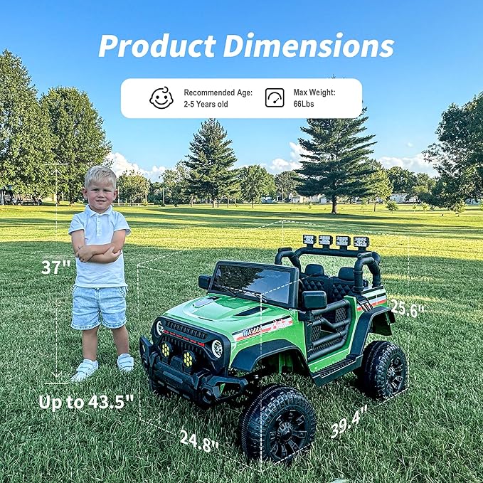 12V Kids Ride on Car Truck, Kids Electric Vehicles Car Ride on Toy for Toddlers 3-5 with Remote Control - Green
