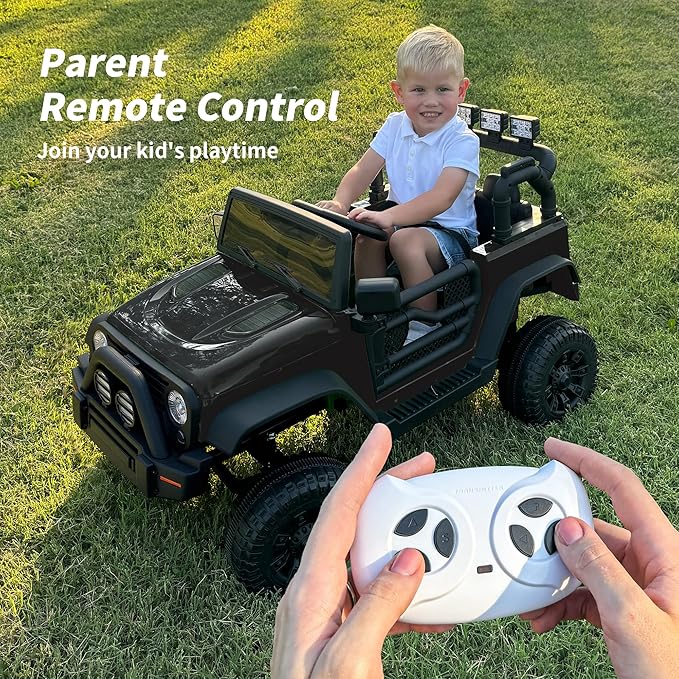 Kids Ride on Car Toy, 12V Electric Car for Kids with Remote Control, LED Light - Dark Black