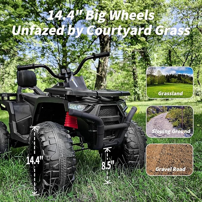 Kids ATV 4 Wheeler, 24V Ride On Toys Car for Big Kids with 400W Motor, 2 Seater - Black