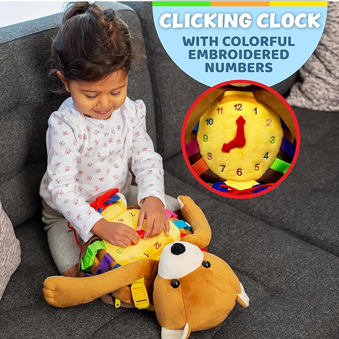 Buckle Toys Bear Backpack - Toddler Backpack & Stuffed Animal Learning Activity – Develops Fine Motor & Basic Life Skills – Soft Plush Kids Travel Toy - Billy Bear