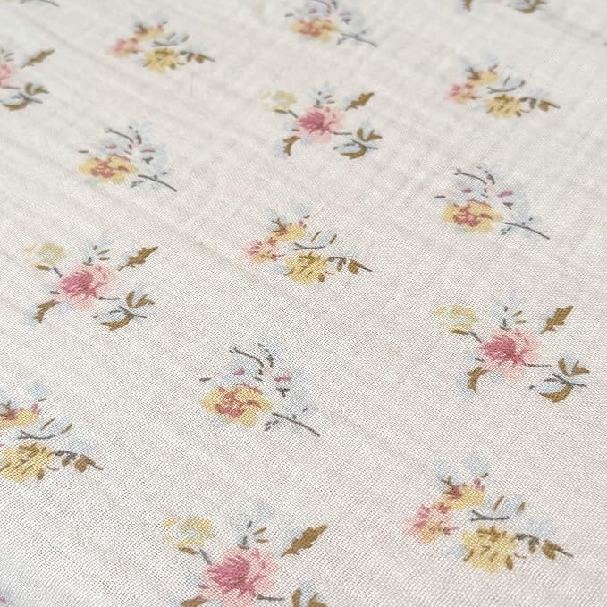 BuLuTu 2-Layer Cotton Muslin Duvet Cover Full for Kids Girls Boys, Shabby Chic Floral Duvet Covers Beige Comforter/Quilt Cover with Ruffles, 79"x90", Azalea, No Pillow Cases