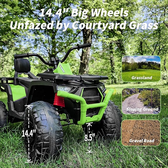 Kids ATV 4 Wheeler, 24V Ride On Toys Car for Big Kids with 400W Motor, 2 Seater - Green