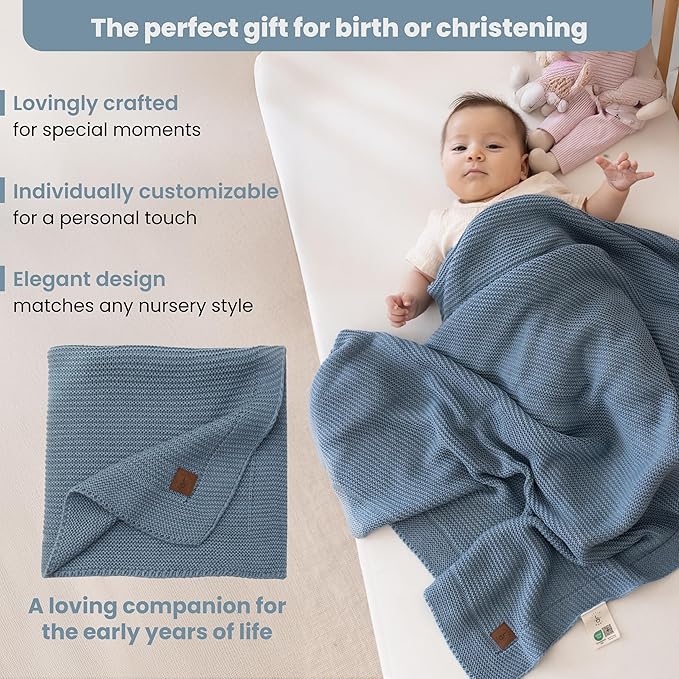 Alina Soft Knitted Baby Blanket, 31 x 39 in, Smoky Blue – Soft & Breathable – Oeko-Tex Certified – Lightweight & Cuddly – Perfect for Newborns, Toddlers, Cribs & Strollers