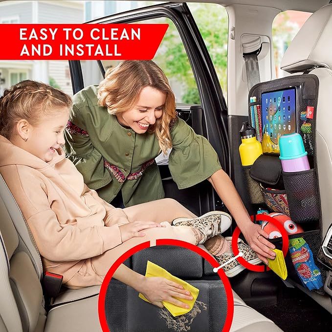 Helteko Car Seat Organizer, Ultra Version Kids Backseat Car Organizers and Storage, Waterproof Back Seat Protector Kick Mats with Tablet Holder 12" Car Accessories Interior, Gray, 2 Pack