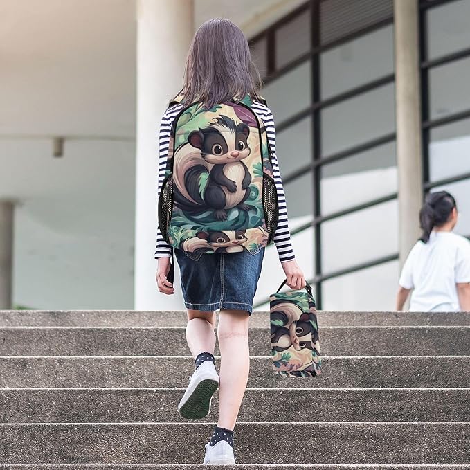 Jucciaco Cute Cartoon Skunk Kids Backpack with Lunch Bag for Boys Girls Travel School Backpack Sets