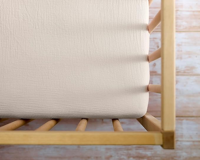 Meracorallo Muslin Crib Sheet, 100% Cotton Fitted Crib Sheet 28x52 Soft and Breathable Baby Boys Girls Cover for Standard Crib and Toddler Mattresses, Beige