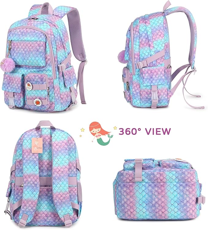 KIDNUO Girls Backpack,15.6 Inch Laptop School Bag Large Primary Elementary Middle College Bookbags Kids Backpacks for Teens Girl Women Students Anti Theft Travel Daypack (Purple)