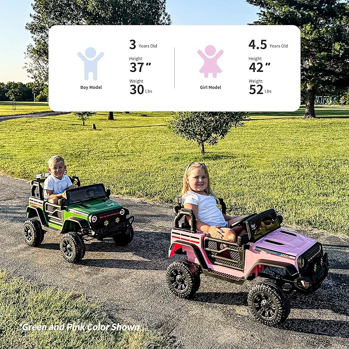 12V Kids Ride on Car Truck, Kids Electric Vehicles Car Ride on Toy for Toddlers 3-5 with Remote Control - Green
