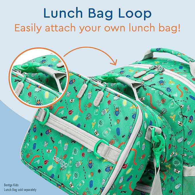 Bentgo Kids Backpack - Lightweight 14” Backpack in Fun Prints for School, Travel, & Daycare, Ideal for Ages 4+, Roomy Interior, Durable & Water-Resistant Fabric, & Loop for Lunch Bag (Bug Buddies)