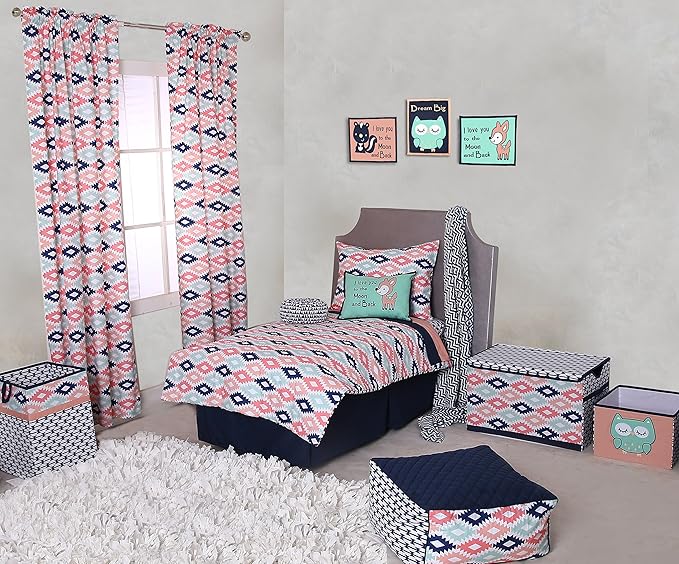 Bacati - Emma Aztec Coral/Mint/Navy 4 pc Toddler Bedding Set