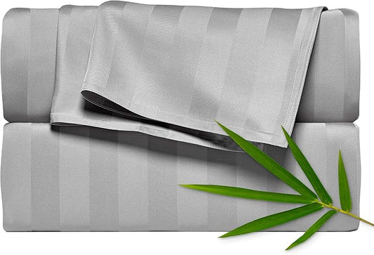 Pure Bamboo Full Sheets, Genuine 100% Organic Viscose Derived from Bamboo Bed Sheet Set, Luxuriously Soft & Cooling, Double Stitching, 2 Year Quality Promise (Full, Jacquard Silver)
